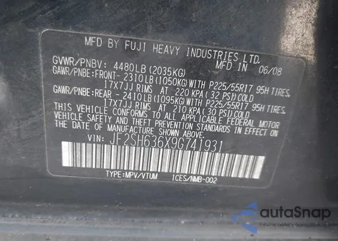 2009 Subaru Forester 2.5X z USA, uszkodzony, nr VIN JF2SH636X9G741931